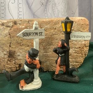 Vintage Cast Iron Figurines Dancing Bourbon Street Painted  Male and Female Pair